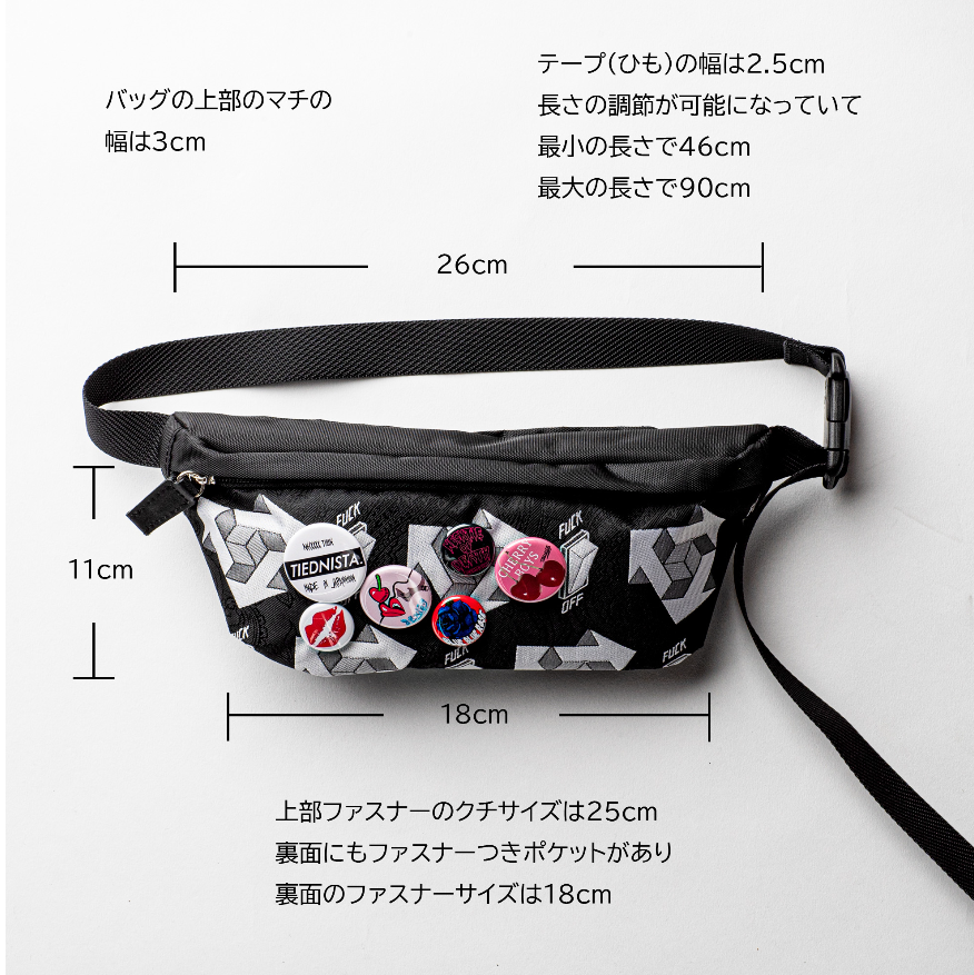 ジャガードボディーバッグ バッグ 缶バッジ TIEDNISTA